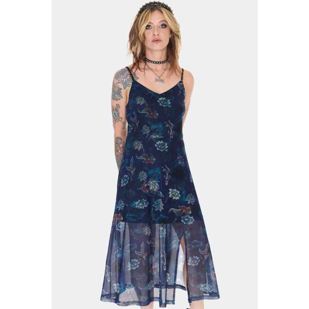 Jawbreaker - Flower Print Cami Mesh Midi Long dress - Dark blue